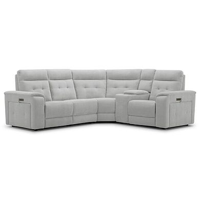 Juno Left Hand Corner Electric Recliner Sofa With Wireless Charging Console and Power Headrests in Amigo Dove Fabric