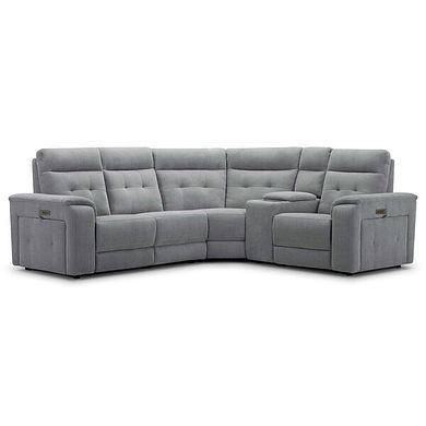 Juno Left Hand Corner Electric Recliner Sofa With Wireless Charging Console and Power Headrests in Amigo Granite Fabric