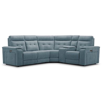 Juno Left Hand Corner Electric Recliner Sofa With Wireless Charging Console and Power Headrests in Amigo Mineral Fabric