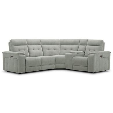 Juno Left Hand Corner Electric Recliner Sofa With Wireless Charging Console and Power Headrests in Amigo Sage Fabric