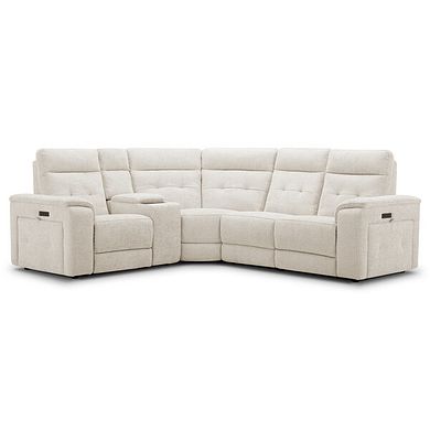 Juno Right Hand Corner Electric Recliner Sofa With Wireless Charging Console and Power Headrests in Hopsack Natural Fabric