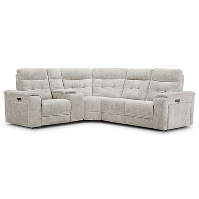 Juno Right Hand Corner Electric Recliner Sofa With Wireless Charging Console and Power Headrests in Koto Turtle Dove Fabric