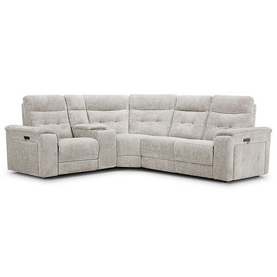 Juno Right Hand Corner Electric Recliner Sofa With Wireless Charging Console and Power Headrests in Koto Turtle Dove Fabric