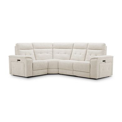 Juno Right Hand Corner Electric Recliner Sofa With Power Headrests in Hopsack Natural Fabric