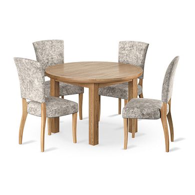 Knightsbridge Natural Oak Round Extending Dining Table + 4 Upholstered Curve Back Plain Truffle Fabric Chair with Solid Oak Legs