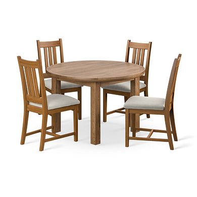 Knightsbridge Rustic Extending Dining Table and 4 Classic Rustic Oak Chair with Verona Cream Fabric
