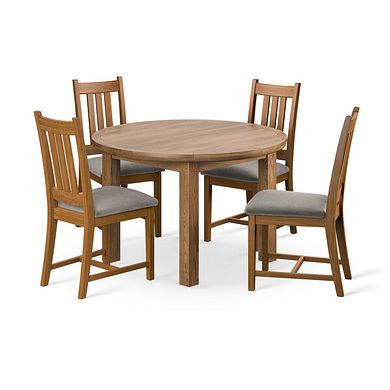 Knightsbridge Rustic Extending Dining Table and 4 Classic Rustic Oak Chair with Verona Mocha Fabric