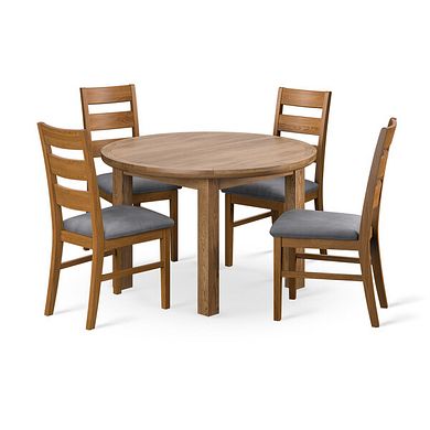 Knightsbridge Rustic Extending Dining Table and 4 Linear Rustic Oak Chair with Verona Grey Fabric