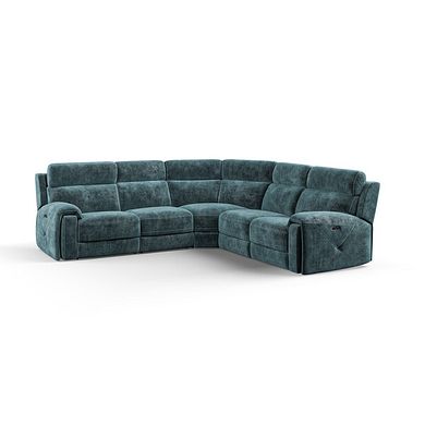 Leo Large Corner Recliner Sofa with Adjustable Headrests in Descent Blue Fabric
