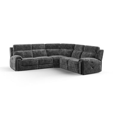 Leo Large Corner Recliner Sofa with Adjustable Headrests in Descent Charcoal Fabric