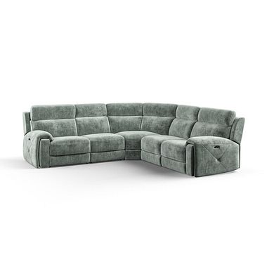 Leo Large Corner Recliner Sofa with Adjustable Headrests in Descent Pewter Fabric