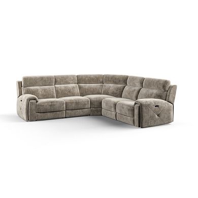 Leo Large Corner Recliner Sofa with Adjustable Headrests in Descent Taupe Fabric