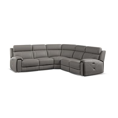 Leo Large Corner Recliner Sofa with Adjustable Headrests in Elephant Grey Leather