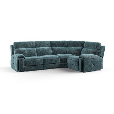 Leo Left Hand Corner Recliner Sofa in Descent Blue Fabric
