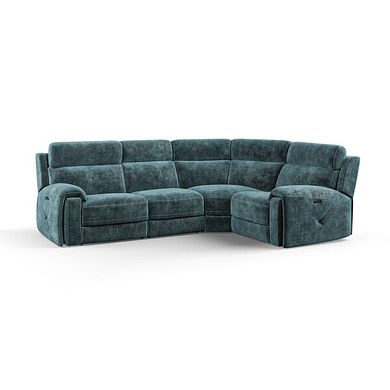 Leo Left Hand Corner Recliner Sofa with Adjustable Headrests in Descent Blue Fabric