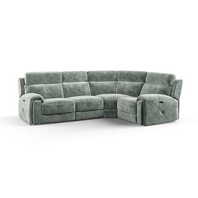 Leo Left Hand Corner Recliner Sofa with Adjustable Headrests in Descent Pewter Fabric