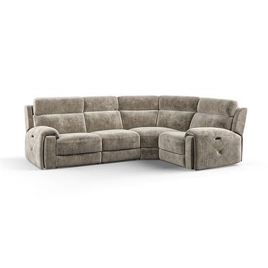 Leo Left Hand Corner Recliner Sofa with Adjustable Headrests in Descent Taupe Fabric