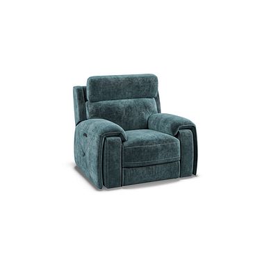 Leo Recliner Armchair with Adjustable Headrest in Descent Blue Fabric