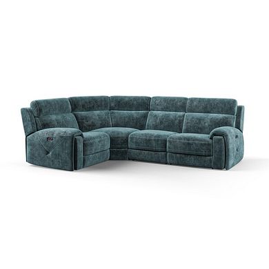 Leo Right Hand Corner Recliner Sofa in Descent Blue Fabric