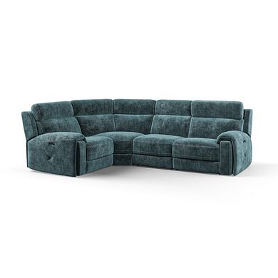 Leo Right Hand Corner Recliner Sofa with Adjustable Headrests in Descent Blue Fabric