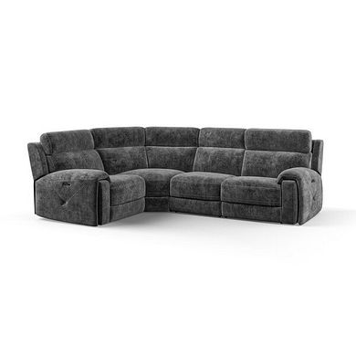 Leo Right Hand Corner Recliner Sofa with Adjustable Headrests in Descent Charcoal Fabric