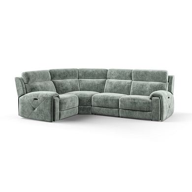Leo Right Hand Corner Recliner Sofa with Adjustable Headrests in Descent Pewter Fabric