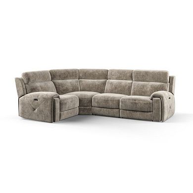Leo Right Hand Corner Recliner Sofa with Adjustable Headrests in Descent Taupe Fabric