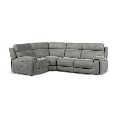 Leo Right Hand Corner Recliner Sofa with Adjustable Headrests in Maldives Dark Grey Fabric