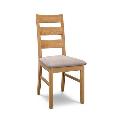Linear Natural Oak Chair with Dappled Beige Fabric Seat