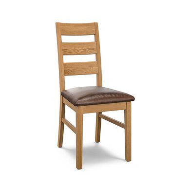 Linear Natural Oak Chair with Vintage Brown Leather Look Seat