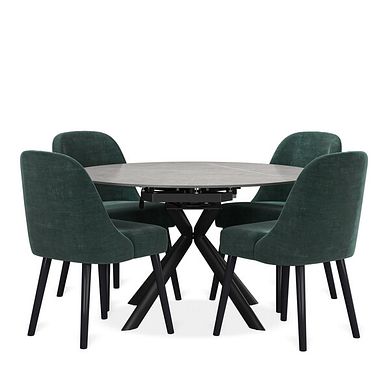 Lucia Ceramic Extending Round Dining Table in Matte Grey Finish 130cm with 4 Bette Chairs