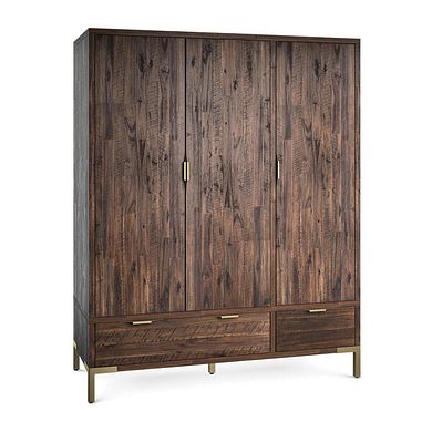 Madison Solid Hardwood and Metal Triple Wardrobe
