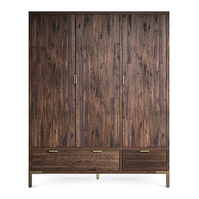 Madison Solid Hardwood and Metal Triple Wardrobe