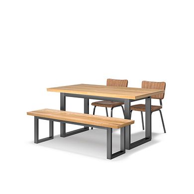 Maine Extending Dining Table 160-220cm + 1 Maine 160cm bench+ 2 Mason Chairs in Vintage Tan Leather-Look Fabric