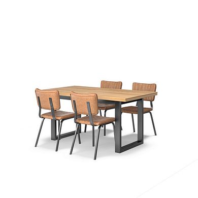Maine Extending Dining Table 160-220cm + 4 Mason Chairs in Vintage Tan Leather-Look fabric with Black Legs