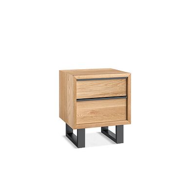 Maine Natural Solid Oak & Metal 2 Drawer Bedside Table