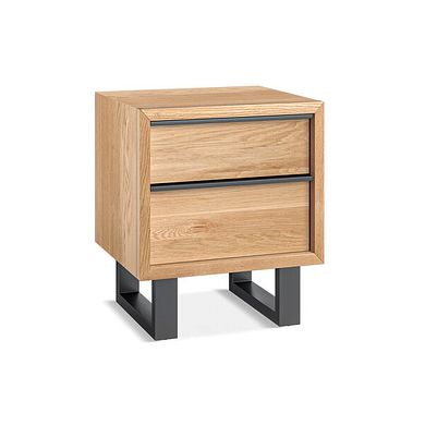 Maine Natural Solid Oak & Metal 2 Drawer Bedside Table