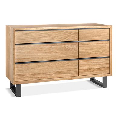 Maine Natural Solid Oak & Metal 6 Drawer Chest