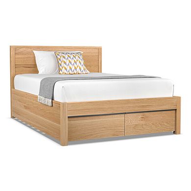 Maine Natural Solid Oak & Metal Storage Double Bed