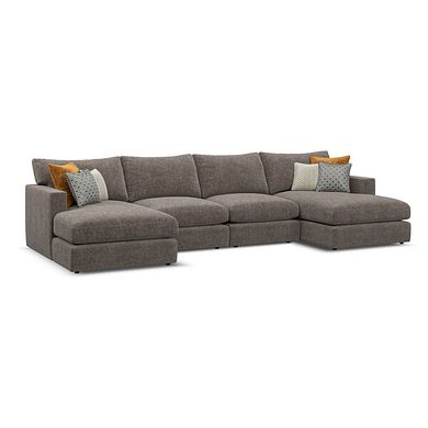 Malvern Modular 4 Seater U-Shape Chaise Sofa in Brown fabric - Group 17