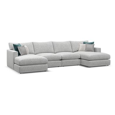 Malvern Modular 4 Seater U-Shape Chaise Sofa in Silver fabric - Group 17