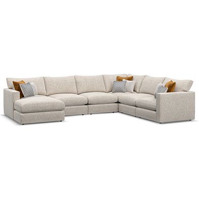 Malvern  Modular 6 Seater Left Hand Corner Sofa with Chaise in Beige fabric - Group 18