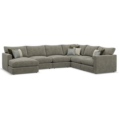 Malvern  Modular 6 Seater Left Hand Corner Sofa with Chaise in Olive Green fabric - Group 18