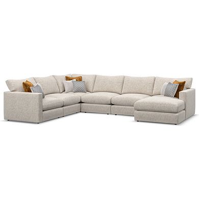 Malvern Modular 6 Seater Right Hand Corner Sofa with Chaise in Beige fabric - Group 19
