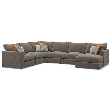 Malvern Modular 6 Seater Right Hand Corner Sofa with Chaise in Brown fabric - Group 19