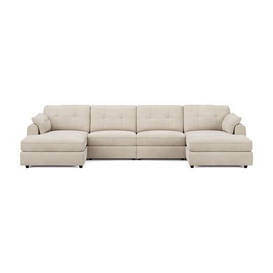 Marley Modular 4 Seater U-Shape Chaise Sofa in Lila Natural Fabric - Group 17