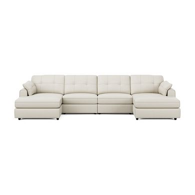 Marley Modular 4 Seater U-Shape Chaise Sofa in Oslo Bone China Leather - Group 17