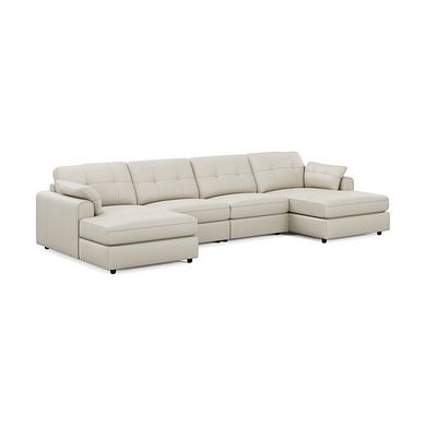 Marley Modular 4 Seater U-Shape Chaise Sofa in Oslo Bone China Leather - Group 17