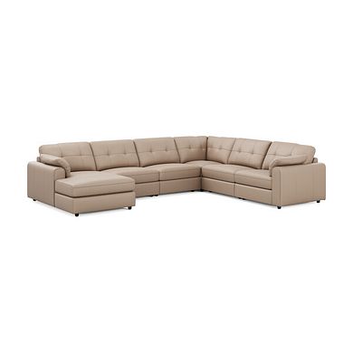 Marley Modular 6 Seater Left Hand Corner Sofa with Chaise in Oslo Mushroom Leather - Group 18