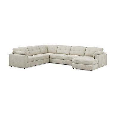 Marley Modular 6 Seater Right Hand Corner Sofa with Chaise in Lila Ivory Fabric - Group 19